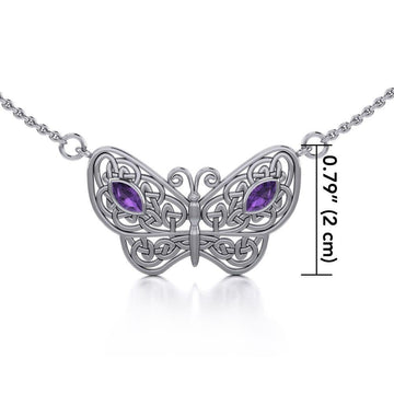 Spread Your Wings Like a Butterfly Small Silver Necklace with Gemstone TN052 - Jewelry